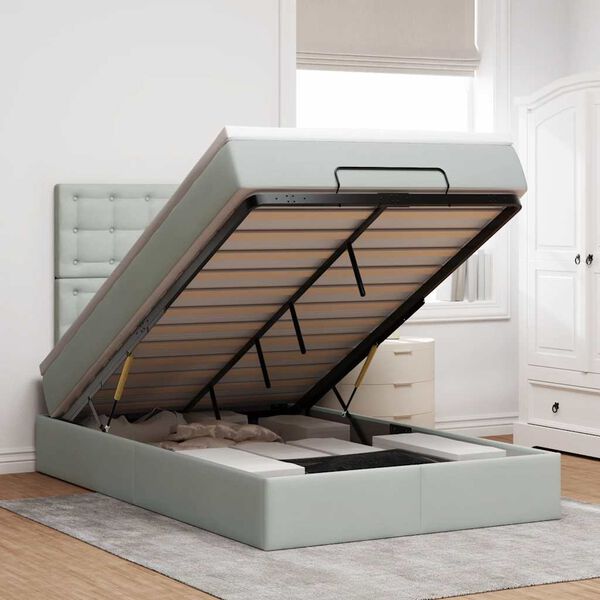 vidaXL Estrutura de cama otomana com colch&otilde;es cinza claro Veludo