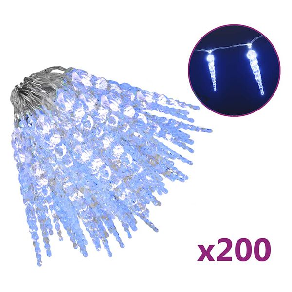 vidaXL Luz de Natal pingente de gelo 200 luzes LED 20 m acr&iacute;lico azul