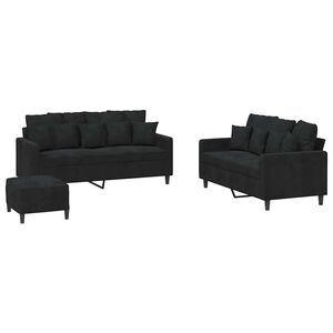 vidaXL 3 pcs conjunto de sof&aacute;s com almofad&otilde;es veludo preto