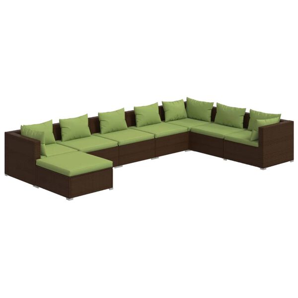 vidaXL 8 pcs conjunto lounge jardim c/ almofad&otilde;es vime PE castanho
