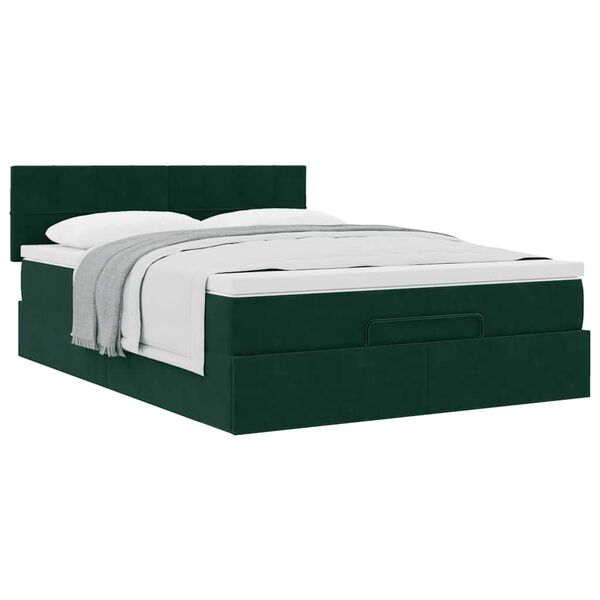 vidaXL Estrutura de cama otomana com colch&atilde;o 140x190cm verde escuro