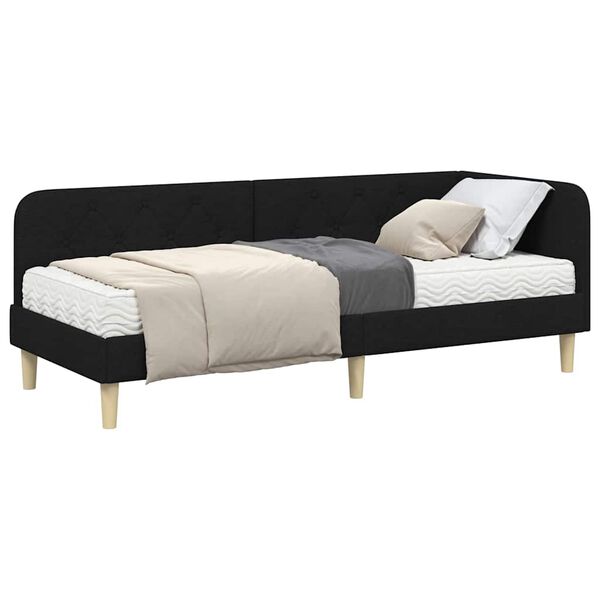 vidaXL Estrutura de Cama de Canto com colch&atilde;o Preto 80 x 200 cm tecido