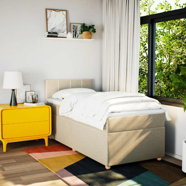 vidaXL Cama com molas/colch&atilde;o 90x190 cm tecido cor creme