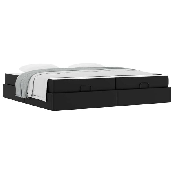 vidaXL Estrutura de cama com colch&atilde;o com colch&atilde;o 2 pcs Preto PVC