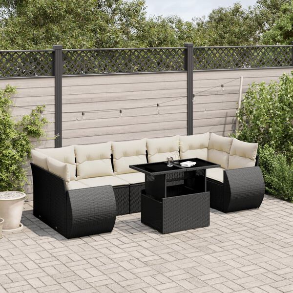vidaXL 8 pcs conjunto sof&aacute;s de jardim com almofad&otilde;es vime PE preto