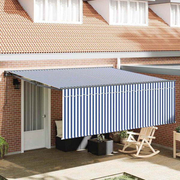 vidaXL Toldo Retr&aacute;til Azul e Branco 400 &times; 300 cm Poli&eacute;ster e Alum&iacute;nio
