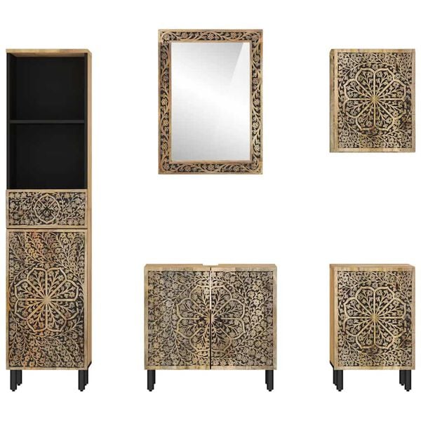 vidaXL 5 pcs conj. m&oacute;veis p/ casa de banho madeira de mangueira maci&ccedil;a