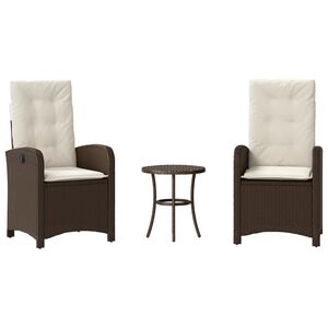 vidaXL 3 pcs conjunto bistr&ocirc; com almofad&otilde;es vime PE castanho