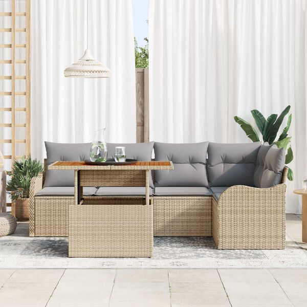 vidaXL Conjunto de Sof&aacute; de Jardim 6 pcs Bege Rattan Sint&eacute;tico