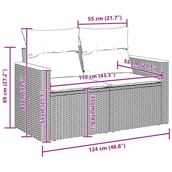 vidaXL Conjunto de Sof&aacute; de Jardim com almofada Preto Rattan Sint&eacute;tico