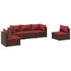 vidaXL 5 pcs conjunto lounge jardim c/ almofad&otilde;es vime PE castanho