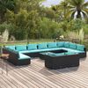 vidaXL 13 pcs conjunto lounge de jardim c/ almofad&otilde;es vime PE preto
