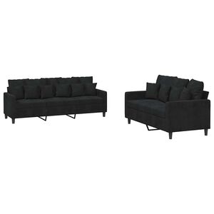 vidaXL 2 pcs conjunto de sof&aacute;s com almofad&otilde;es veludo preto