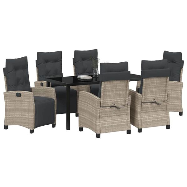 vidaXL Conjunto de Jantar para Jardim 7 pcs Cinzento-claro vime PE