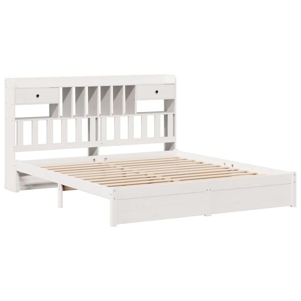 vidaXL Cama com estante sem colch&atilde;o 180x200 cm pinho maci&ccedil;o branco