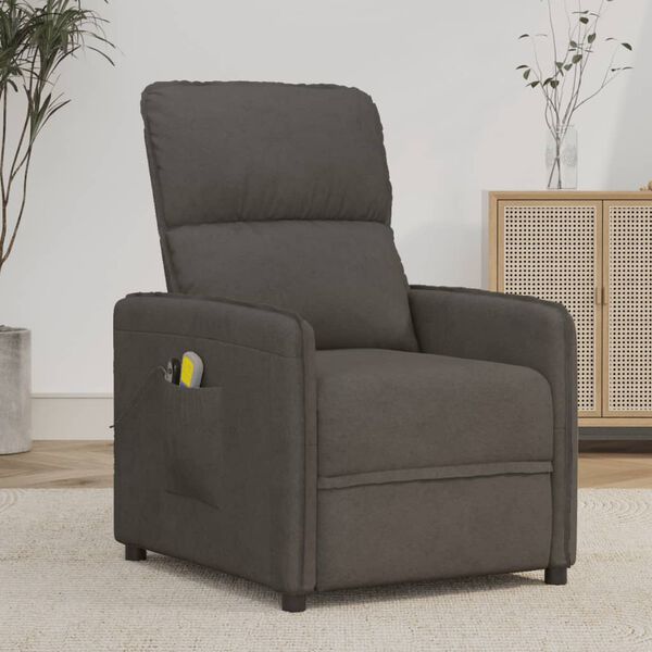 vidaXL Poltrona de massagens elétrica tecido microfibra cinza-escuro