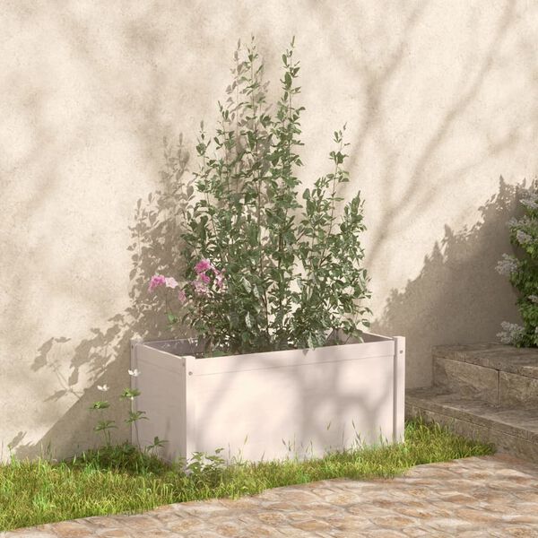 vidaXL Vaso de jardim 100x50x50 cm madeira de pinho maci&ccedil;a branco