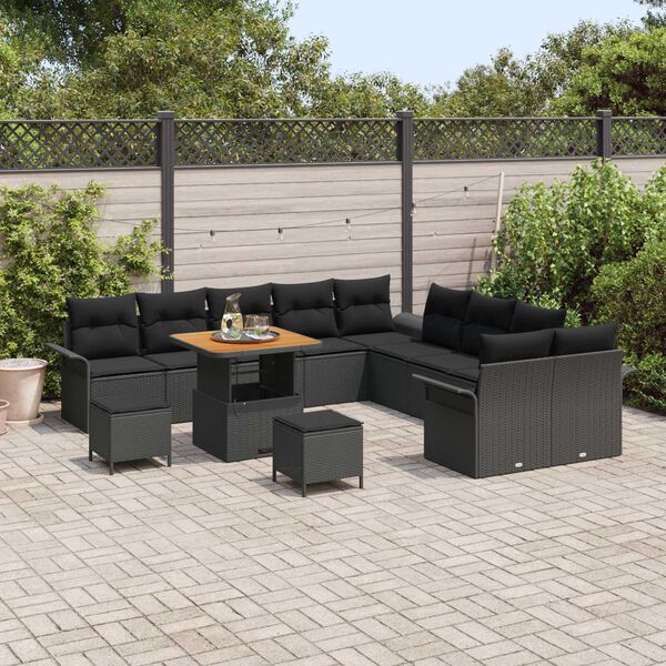 vidaXL Conjunto de Sofá de Jardim com almofada 13 pcs Preto