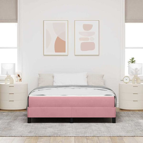 vidaXL Cama Box com colch&atilde;o Rosa 160 x 210 cm tecido