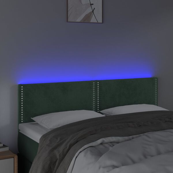 vidaXL Cabeceira de cama c/luzes LED veludo 144x5x78/88cm verde-escuro