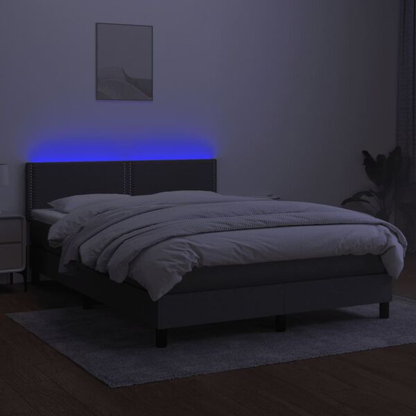vidaXL Cama box spring c/ colch&atilde;o e LED 140x190 cm tecido cinza-escuro