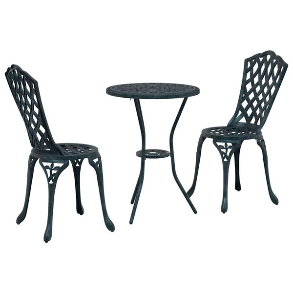 vidaXL Conjunto Bistro de Jardim 3 pcs Verde Alumínio