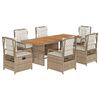 vidaXL 7 pcs conjunto de jantar p/ jardim com almofad&otilde;es vime PE bege