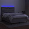 vidaXL Cama box spring c/ colch&atilde;o e LED 140x190 cm tecido cinza-claro