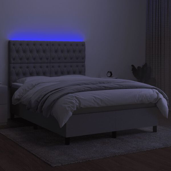vidaXL Cama box spring c/ colch&atilde;o e LED 140x190 cm tecido cinza-claro