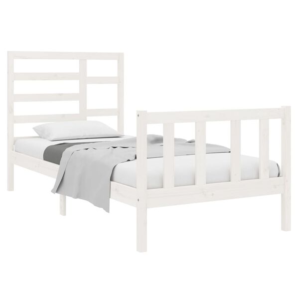 vidaXL Estrutura de cama solteiro 90x190 cm madeira maci&ccedil;a branco