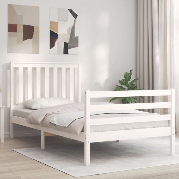 vidaXL Estrutura de cama com cabeceira 100x200cm madeira maci&ccedil;a branco