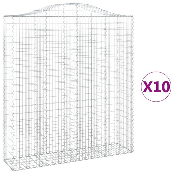 vidaXL Cestos gabi&atilde;o arqueados 10 pcs 200x50x220/240 ferro galvanizado