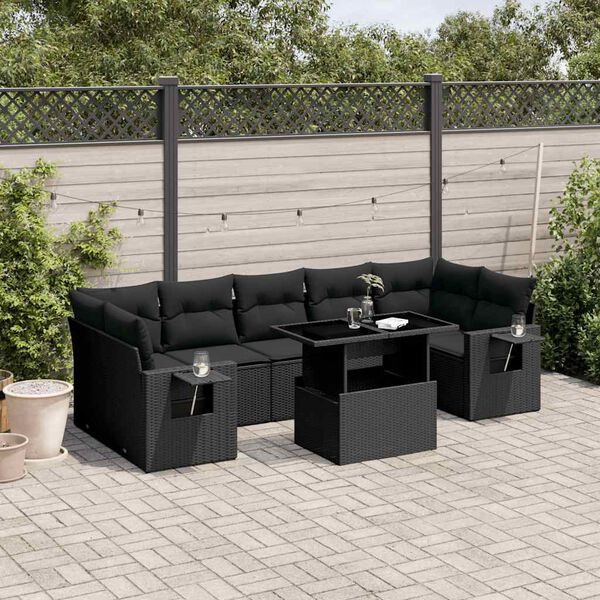 vidaXL 8 pcs conjunto sof&aacute;s de jardim com almofad&otilde;es vime PE preto