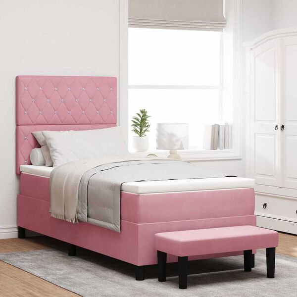 vidaXL Cama Box com colch&atilde;o com cabeceira Rosa 100 x 200 cm Veludo