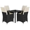 vidaXL 5 pcs conjunto de jantar p/ jardim c/ almofad&otilde;es vime PE preto