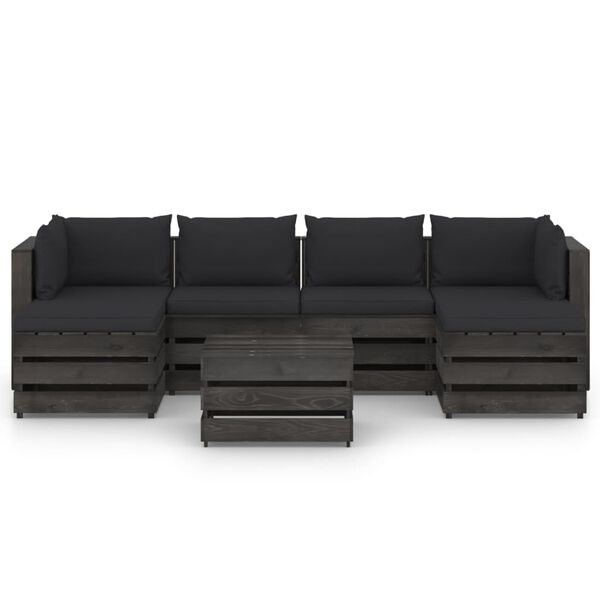 vidaXL 7 pcs conj. lounge jardim + almofad&otilde;es madeira impreg. cinzento