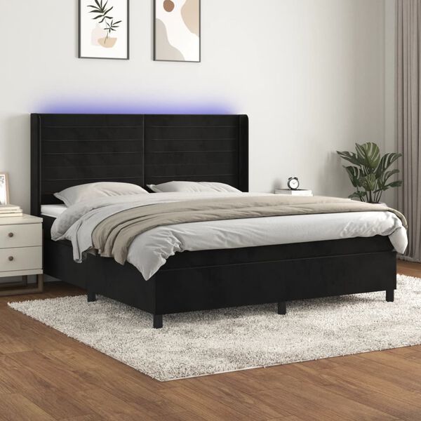 vidaXL Cama box spring c/ colch&atilde;o/LED 160x200 cm veludo preto