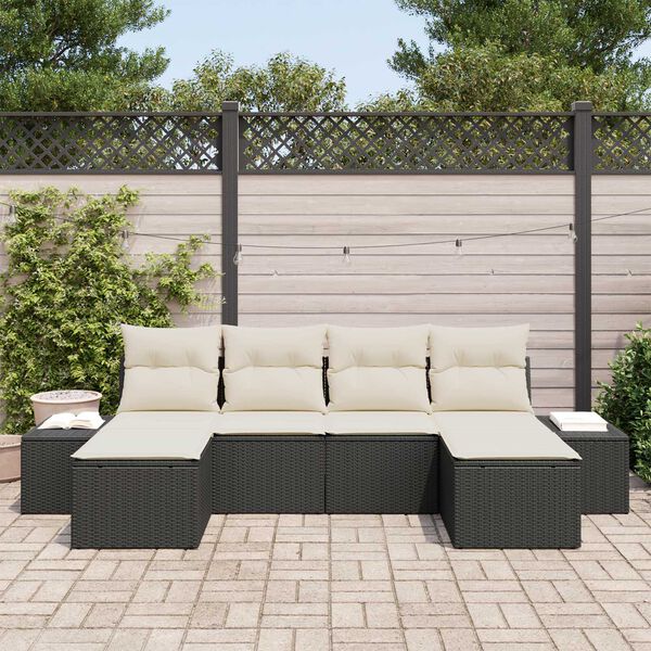 vidaXL Conjunto de Sof&aacute; de Jardim com almofada 6 pcs Preto vime PE