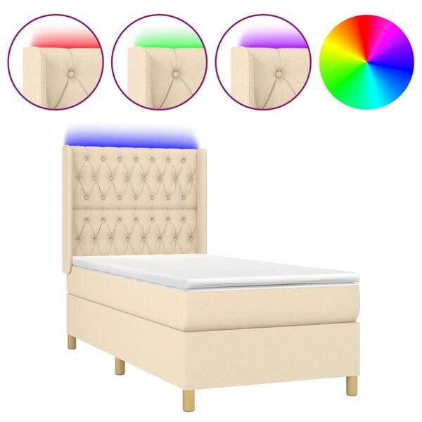 vidaXL Cama box spring c/ colch&atilde;o e LED 80x200 cm tecido cor creme