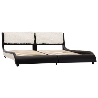 vidaXL Estrutura de cama com LED 150x200 cm couro art. preto e branco
