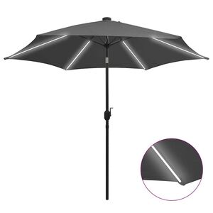 vidaXL Guarda-sol jardim c/ luzes LED/poste alum&iacute;nio 300 cm antracite