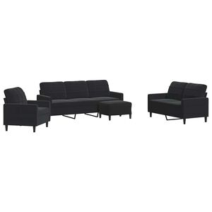 vidaXL 4 pcs conjunto de sof&aacute;s com almofad&otilde;es veludo preto