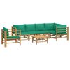 vidaXL 7 pcs conjunto lounge de jardim bambu c/ almofad&otilde;es verdes
