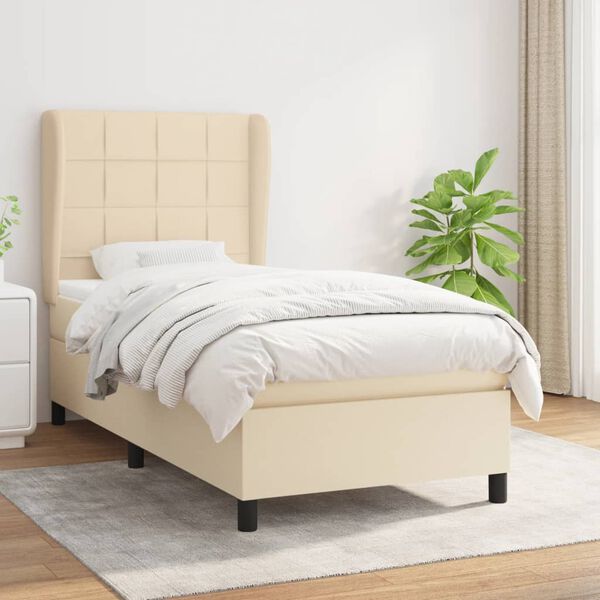 vidaXL Cama com molas/colch&atilde;o 80x200 cm tecido cor cr&egrave;me