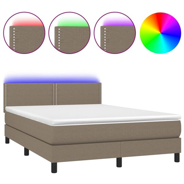 vidaXL Cama box spring colch&atilde;o/LED 140x200 cm tecido cinza-acastanhado