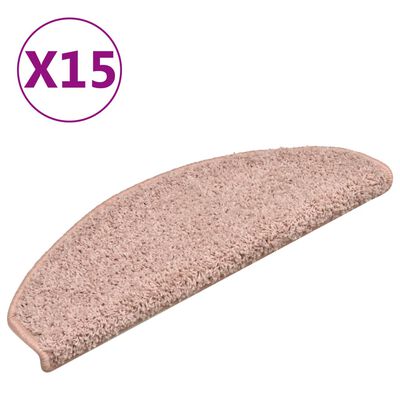 vidaXL Tapete/carpete para degraus 15 pcs 65x21x4 cm rosa claro