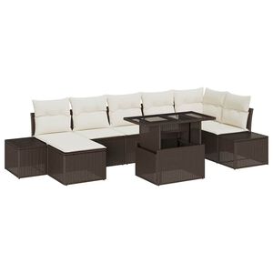 vidaXL Conjunto de Sof&aacute; de Jardim com almofada 8 pcs Castanho e creme