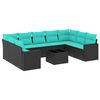 vidaXL 10 pcs conjunto de sof&aacute;s p/ jardim c/ almofad&otilde;es vime PE preto