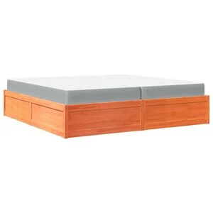 vidaXL Cama com colch&atilde;o 200x200 cm pinho maci&ccedil;o castanho-mel