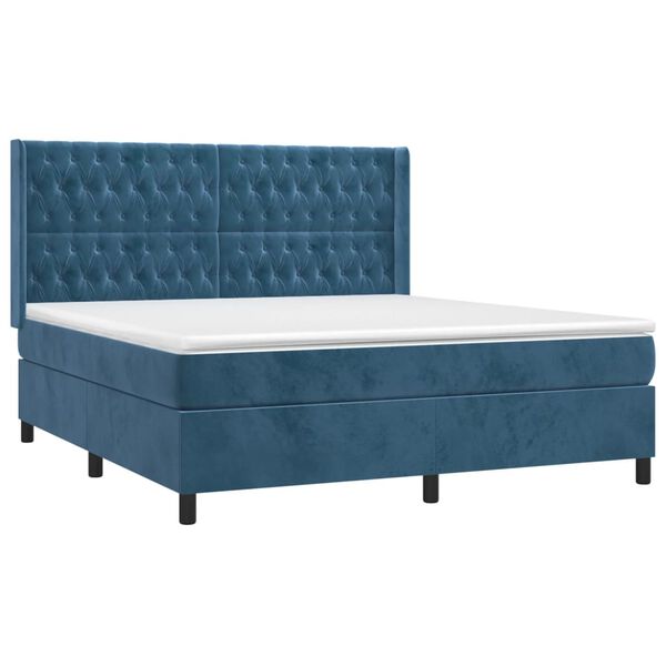 vidaXL Cama box spring c/ colch&atilde;o/LED 180x200 cm veludo azul-escuro